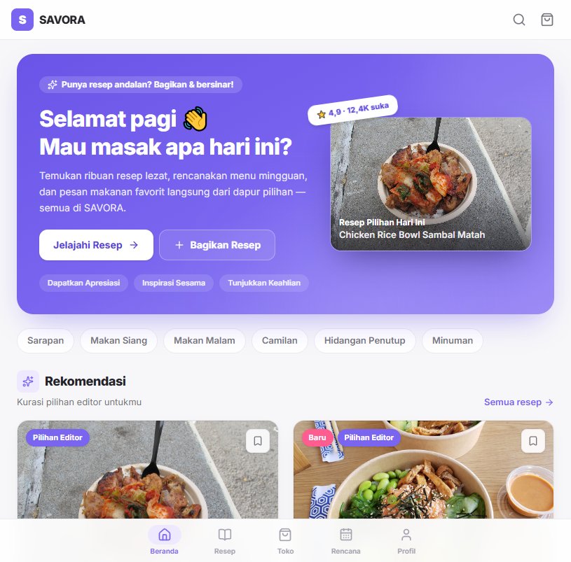 Pratinjau tampilan beranda website SAVORA